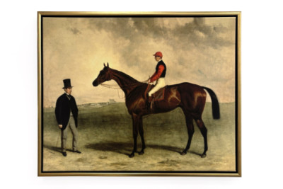 Gladiateur avec Harry Grimshaw et son propriétaire, le comte Frédéric de Lagrange, 1865
