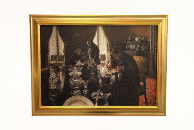Diner - Dîner rue Miromesnil, la maison de la famille Caillebotte (huile sur toile)