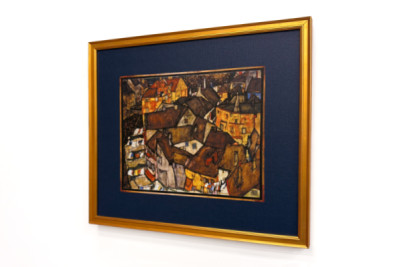 Croissant de maisons, Krumau (actuelle Český Krumlov, Tchécoslovaquie) - Croissant de maisons, Krumau (La petite ville V), par Egon Schiele (1890-1918)