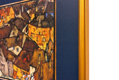Croissant de maisons, Krumau (actuelle Český Krumlov, Tchécoslovaquie) - Croissant de maisons, Krumau (La petite ville V), par Egon Schiele (1890-1918)
