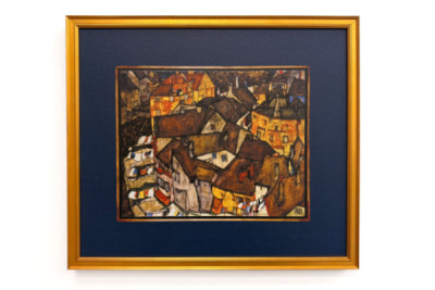 Croissant de maisons, Krumau (actuelle Český Krumlov, Tchécoslovaquie) - Croissant de maisons, Krumau (La petite ville V), par Egon Schiele (1890-1918)