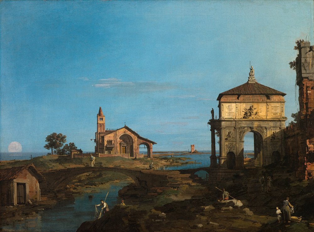 Une île dans la lagune avec une porte et une église - (1697-1768) Canaletto