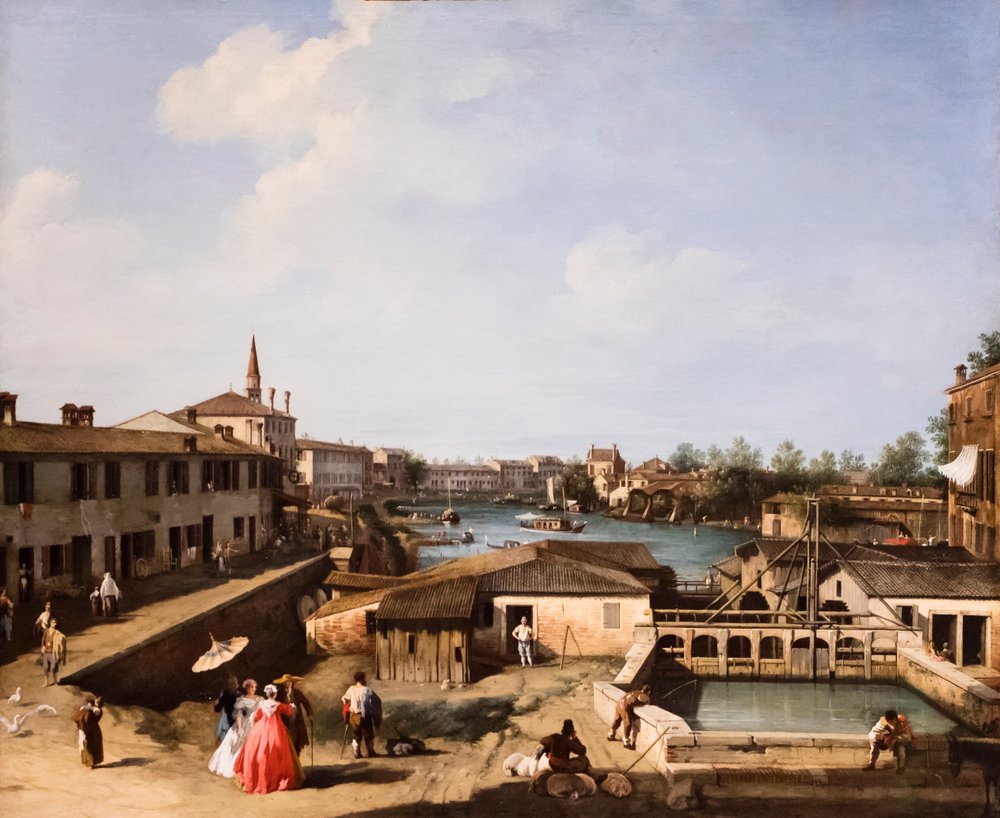 Vue des moulins de Dolo sur la Brenta, vers 1732/35 (Huile sur toile) - (1697-1768) Canaletto