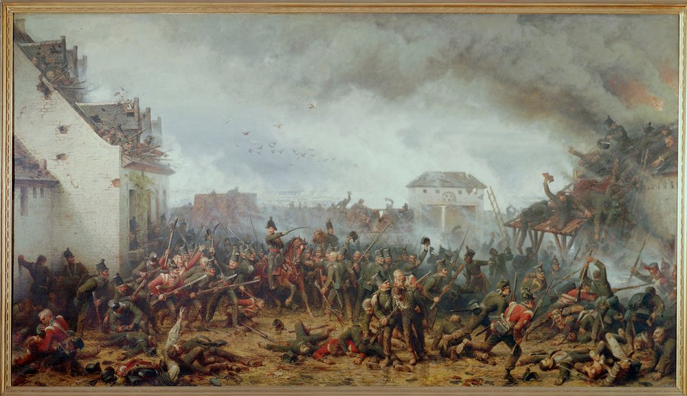La défense de la ferme de La Haye Sainte, bataille de Waterloo, défaite finale de Napoléon (huile sur toile) - Adolph Northen