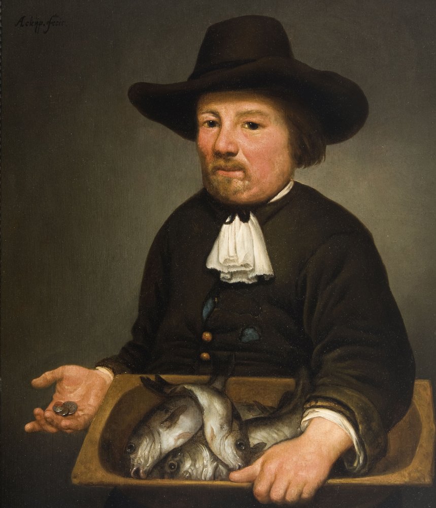 Homme avec un seau de poissons | Aelbert Cuyp | Estampe d'art