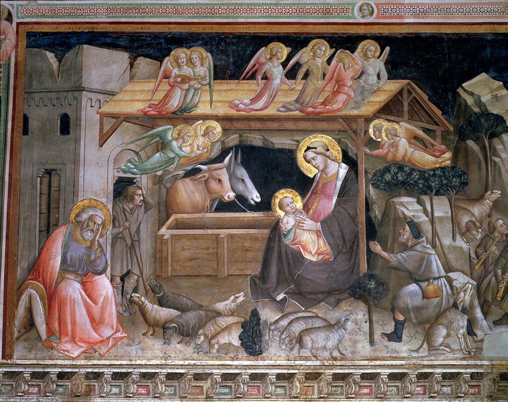 La Nativité, détail de La vie de la Vierge et la Ceinture sacrée, de la Cappella dell Sacra Cintola - Agnolo Gaddi