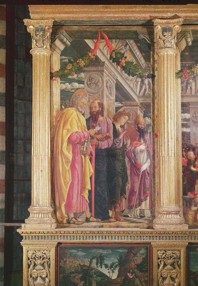 Retable de Saint Zénon de Vérone, panneau gauche montrant Saint Pierre, Saint Paul et Saint Jean, 1456-60 (détail) - Andrea Mantegna