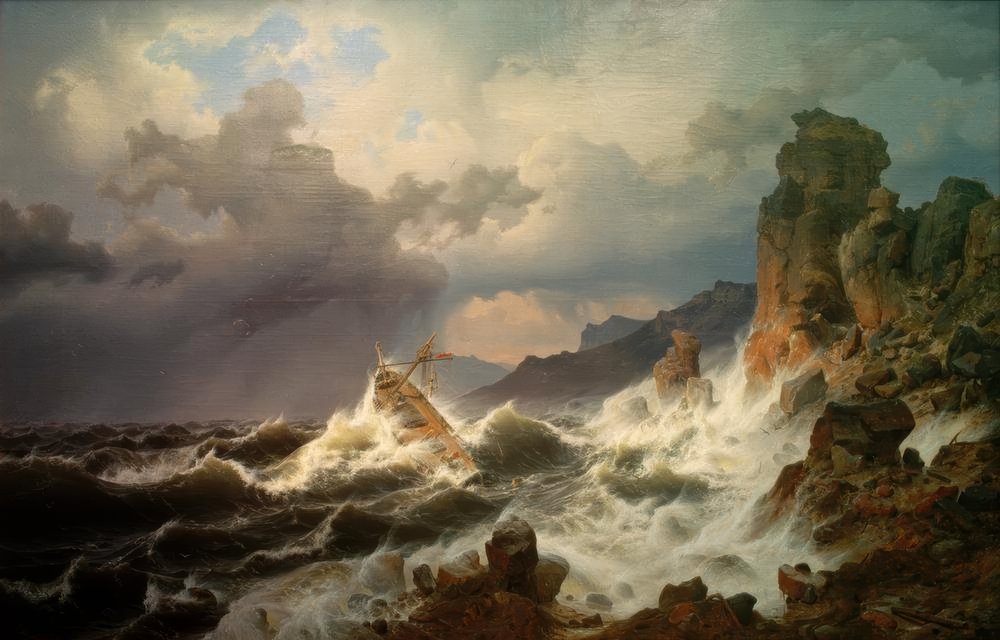 Une tempête en mer sur la côte norvégienne - Andreas Achenbach