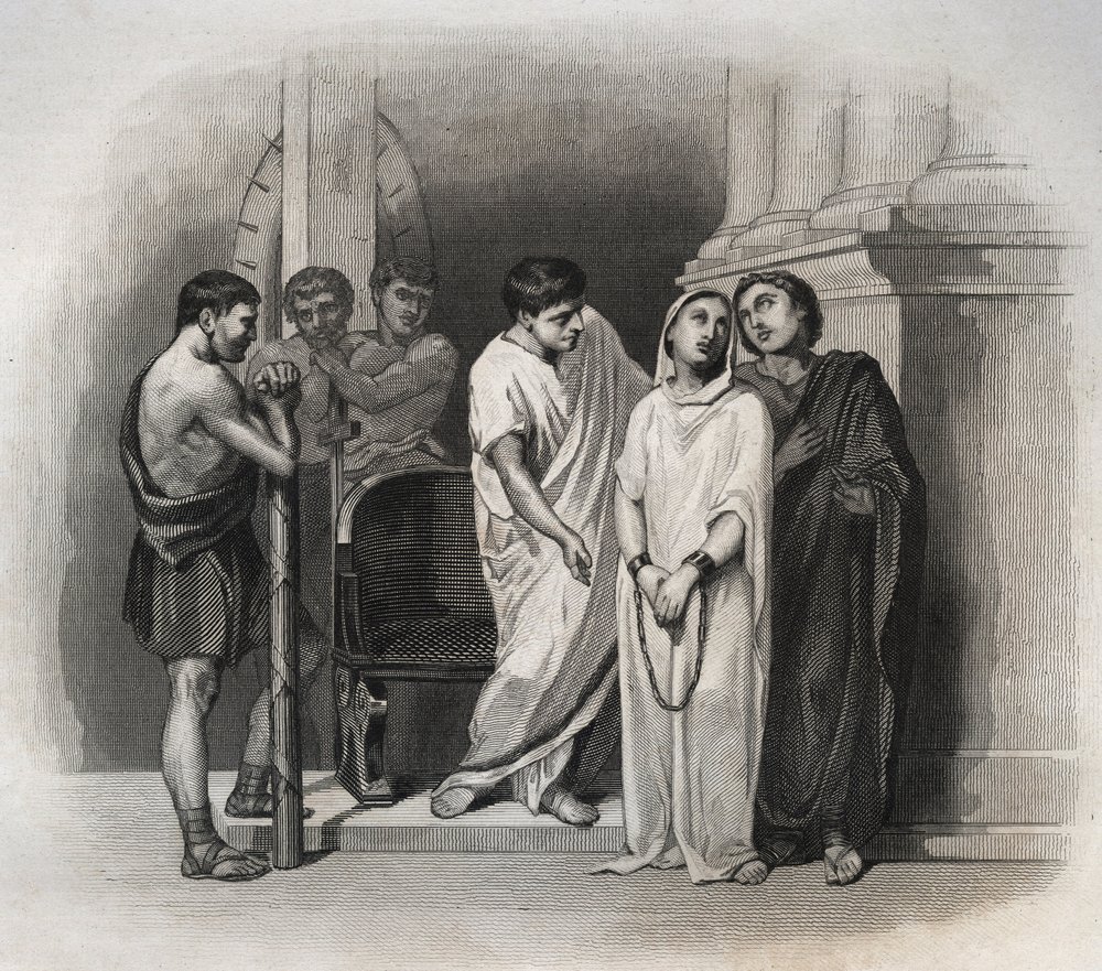 Sainte Victoire, martyre à Carthage avec Saint Saturnin, en 304. Gravure de 1846 dans « Vies des saints ». Collection privée. - Anonymous Anonymous