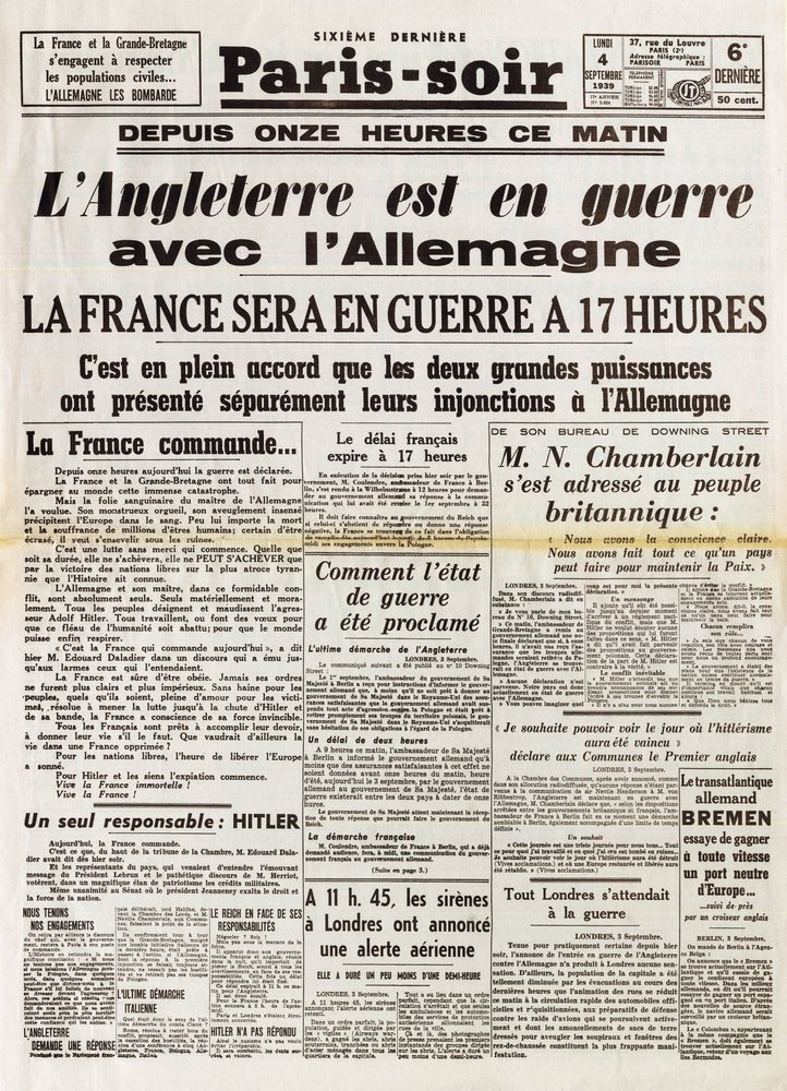 Seconde Guerre mondiale (1939-1945) - Paris Soir du 4 septembre - Anonymous Anonymous