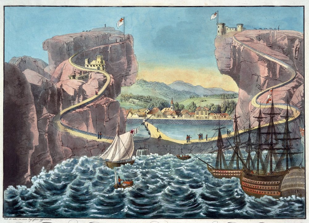 Vue de l'île de Sainte-Hélène depuis le lieu de débarquement près du Fort James - Anonymous Anonymous