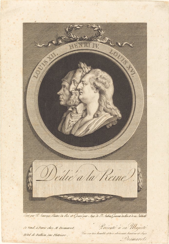 Louis XVI, Henri IV et Louis XII - Augustin de Saint Aubin after Piat Joseph Sauvage