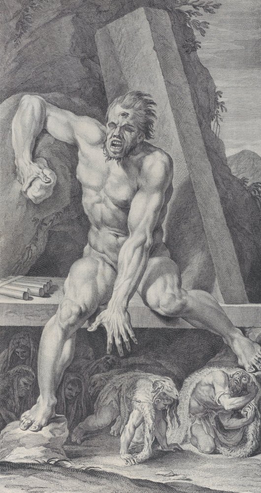 Planche 7 : le cyclope aveuglé Polyphème, gardant l