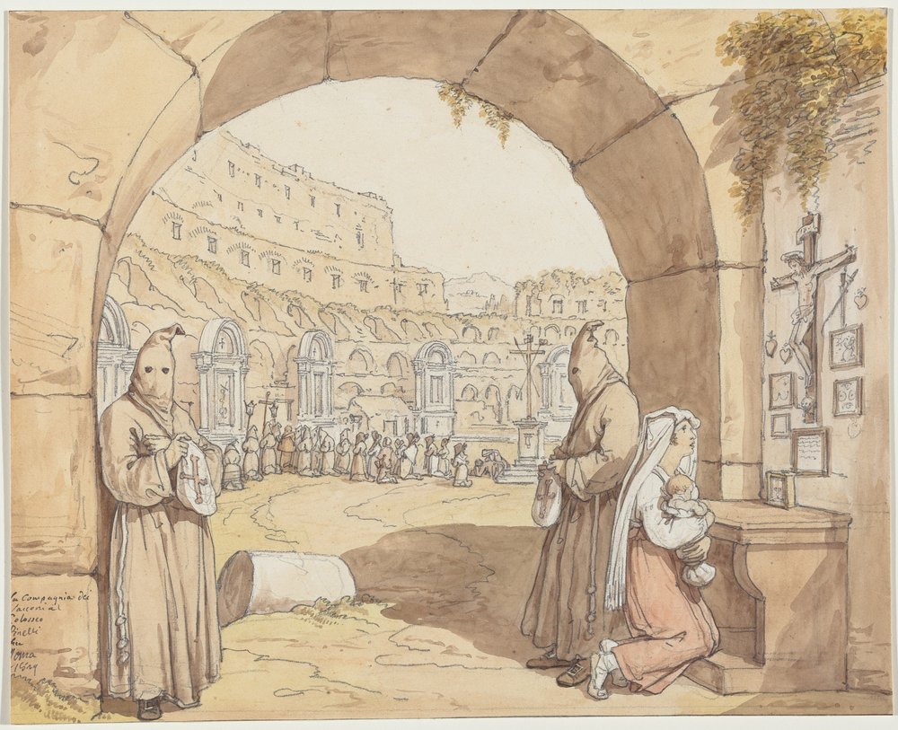 La Compagnia dei sacconi au Colisée (Pénitents priant devant les autels du Colisée) - Bartolomeo Pinelli