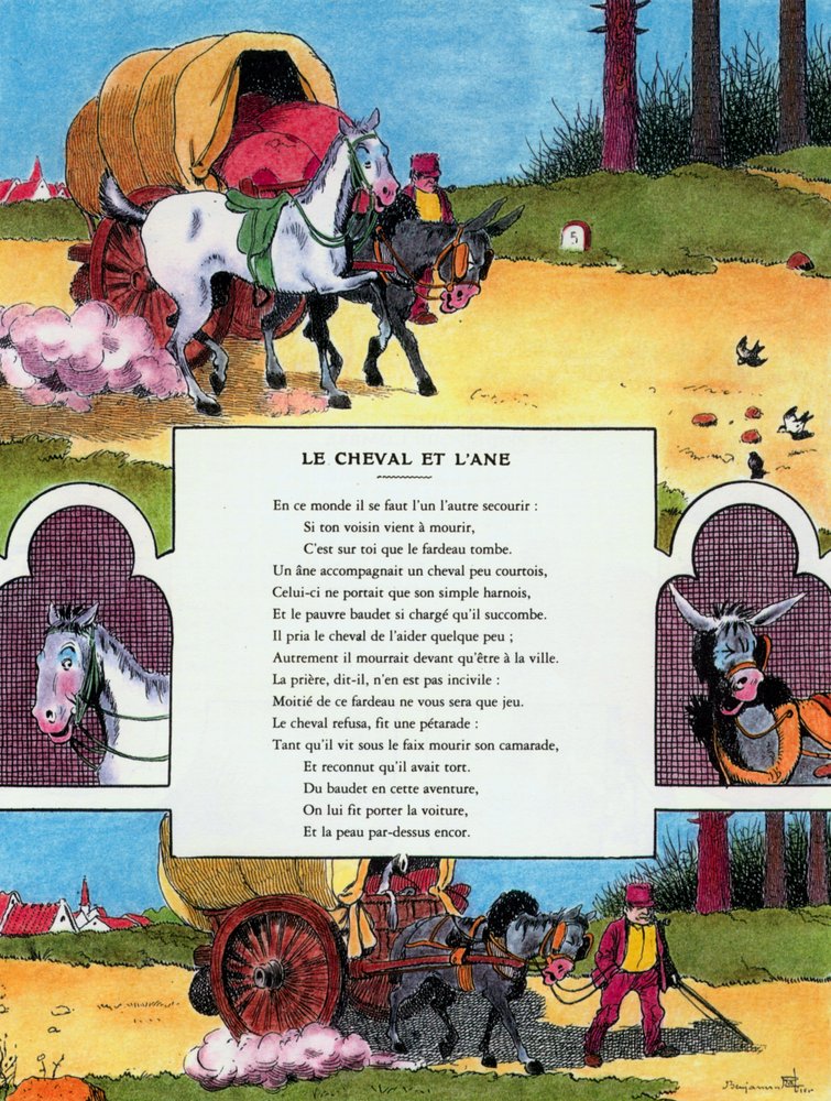 Le Cheval et l'Âne, illustration des 'Fables' de Jean de la Fontaine