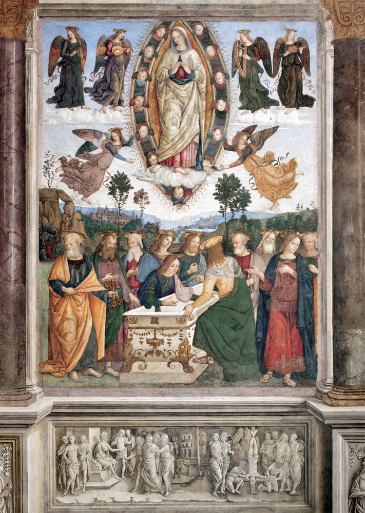 Assomption de la Vierge - La Vierge est représentée dans une mandorle - Fresque de Pinturicchio (Bernardino di Betto) (1454-1513), 1484-1492, Rome, basilique Santa Maria del Popolo, chapelle Basso della Rovere, Italie - Bernardino di Betto Pinturicchio