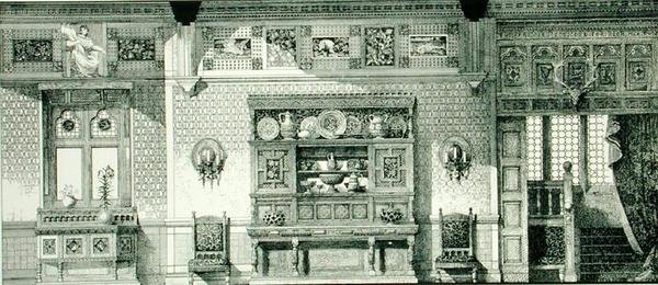 Élévation latérale d'une salle à manger, tiré de 'Exemples de meubles ...