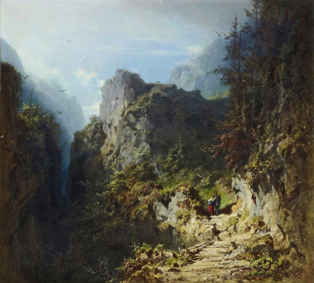 Paysage de montagne avec couple d