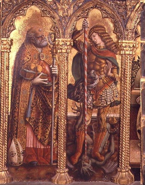 Saint Nicolas et Saint Michel, détail du polyptyque de San Martino - Carlo Crivelli