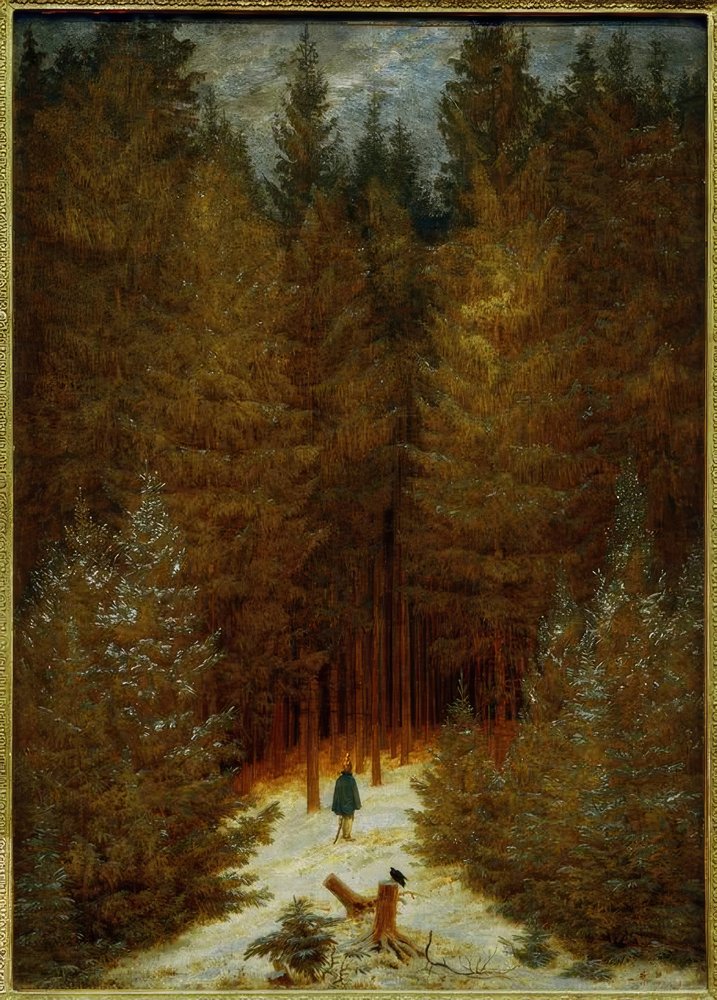 Le chasseur dans la forêt (Une forêt de sapins enneigée) - Caspar David Friedrich
