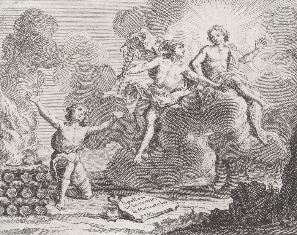 Apollon, Mercure et les bergères, Fable X dans La Motte, Fables Nouvelles, 1719 - Charles Nicolas Cochin
