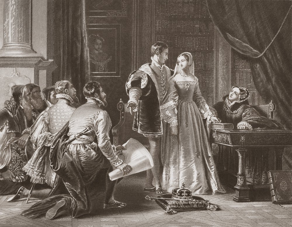 La réticence de Lady Jane Grey à accepter la couronne, gravé par A.H. Payne - Charles Robert (after) Leslie