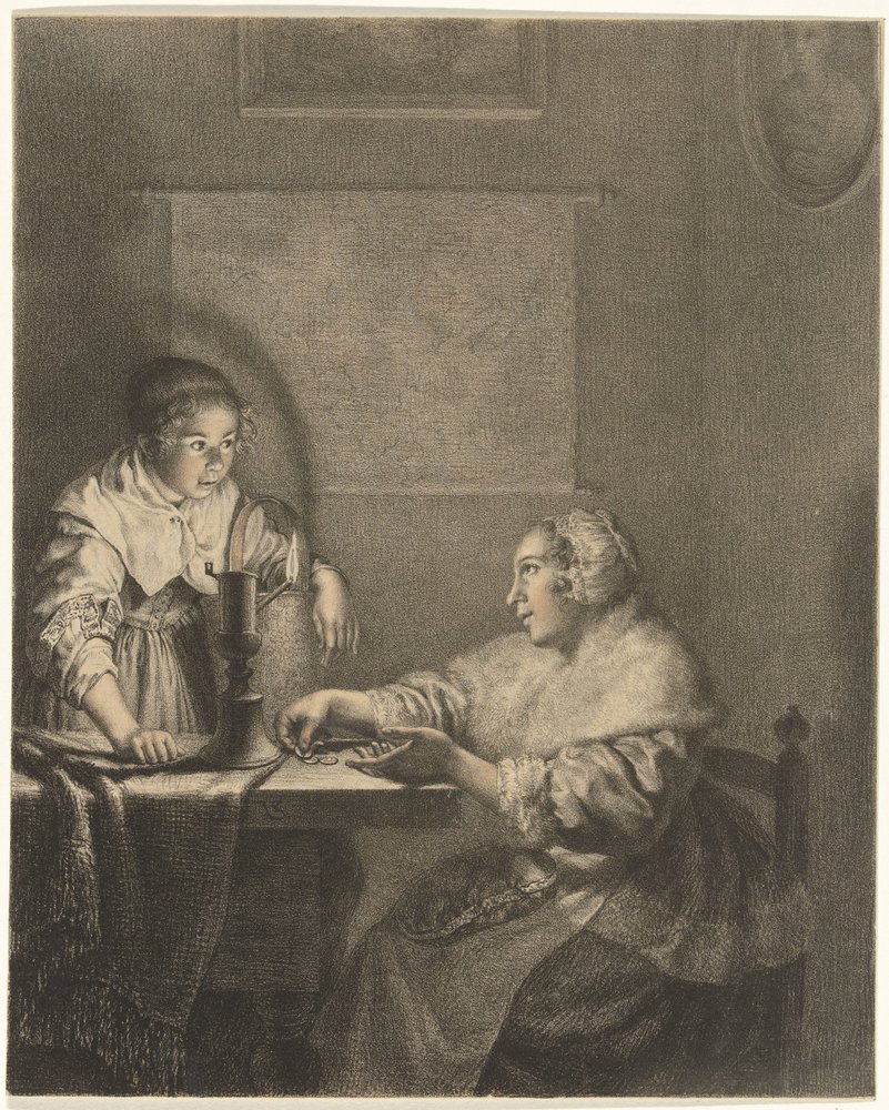 Intérieur avec dame et servante à la lumière des bougies - Christiaan Josi
