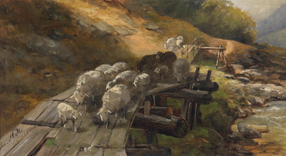 Moutons traversant une rivière - Christian Mali