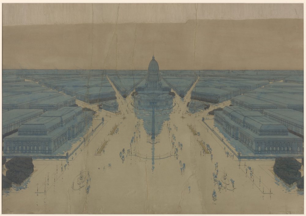 Vue de la place et des bâtiments proposés pour le Civic Center, plan de Chicago de 1909 - Daniel Hudson Burnham