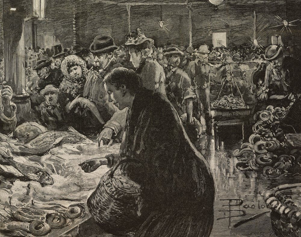 Marché de Noël à Rome, Italie, gravure d