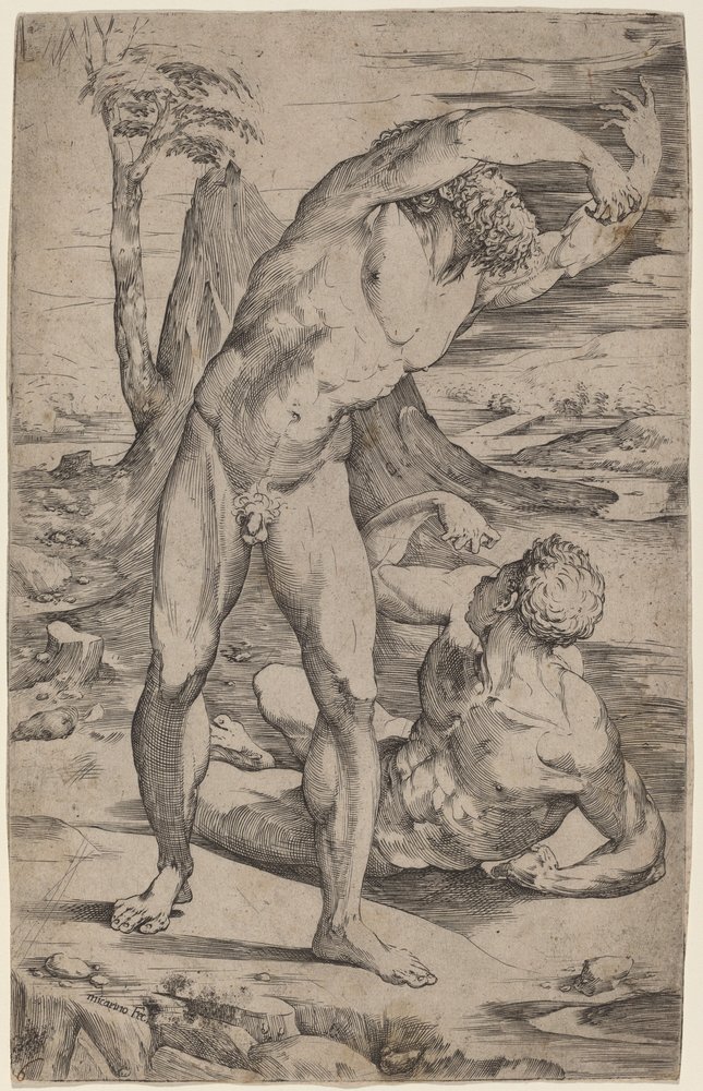 Deux nus masculins gesticulant dans un paysage - Domenico Beccafumi