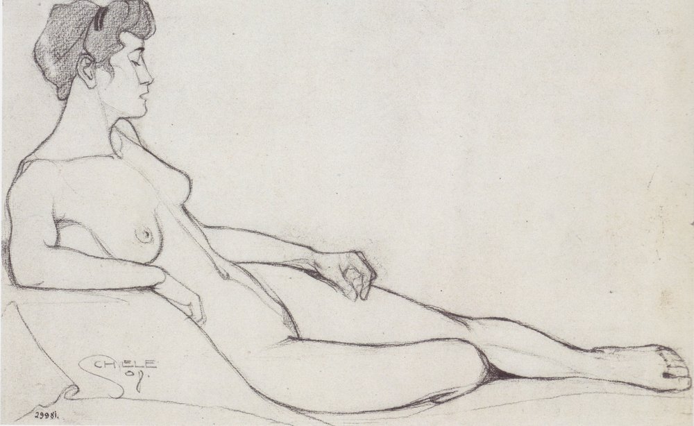 Nu féminin allongé - Egon Schiele