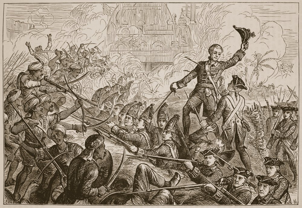 Défense de la redoute à Tanjore par Fletcher, illustration de Cassell's ...