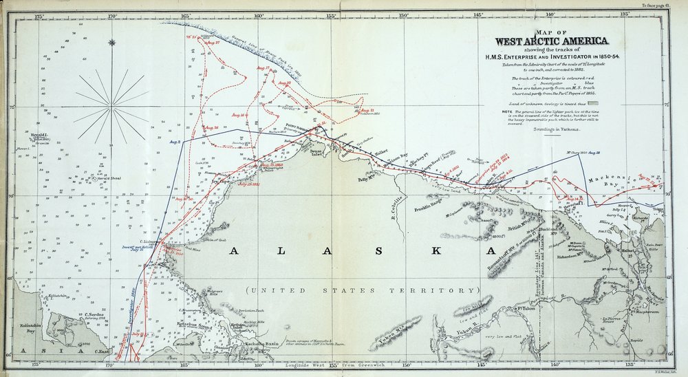 Carte de l'Amérique arctique occidentale montrant les traces du HMS ...