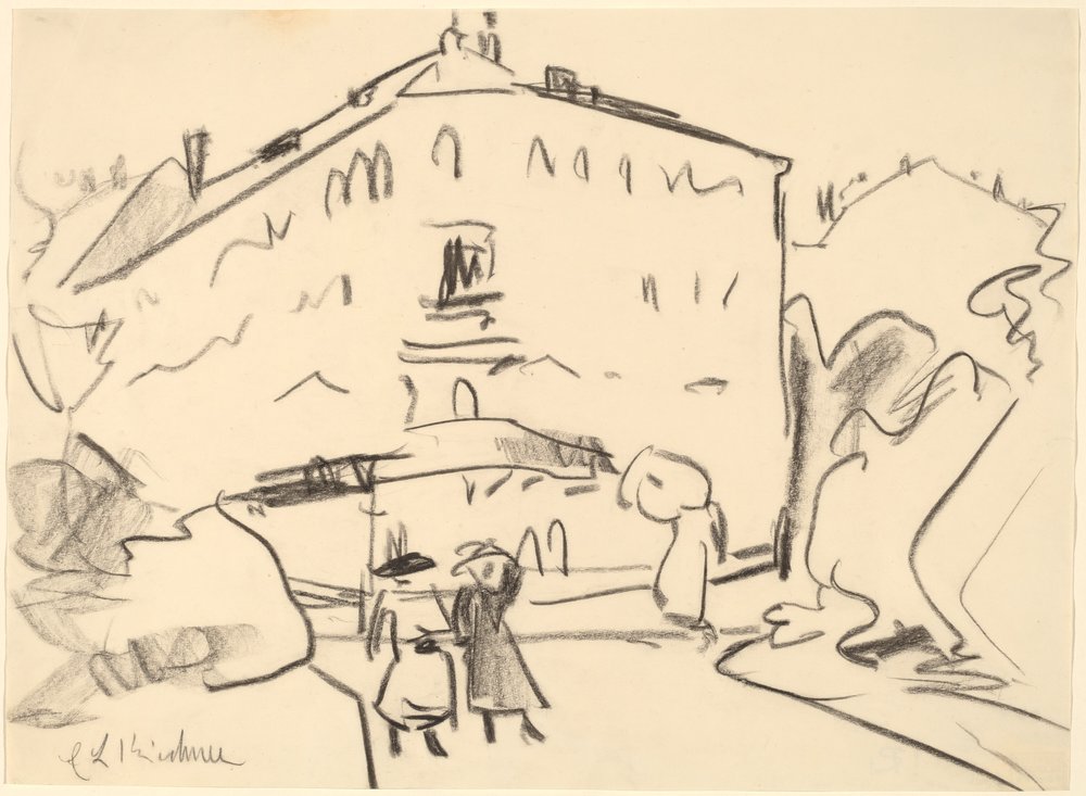 Maisons à Dresde avec des Gens se Promenant - Ernst Ludwig Kirchner