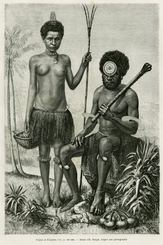Couple fidjien. Gravure pour illustrer l