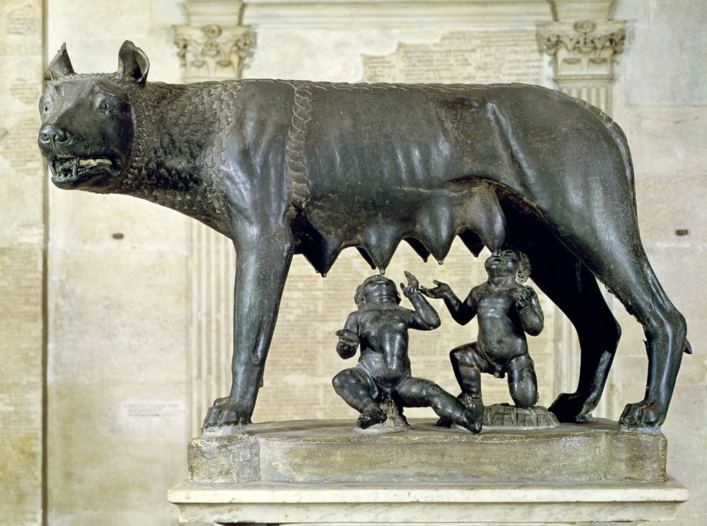 La louve capitoline avec les figures de Romulus et Rémus par Antonio Pollaiuolo (1433-98), v. 1484-96 (bronze) - Etruscan