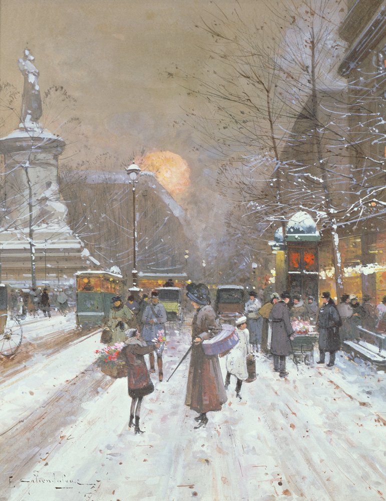Scène de neige parisienne - Eugene Galien-Laloue