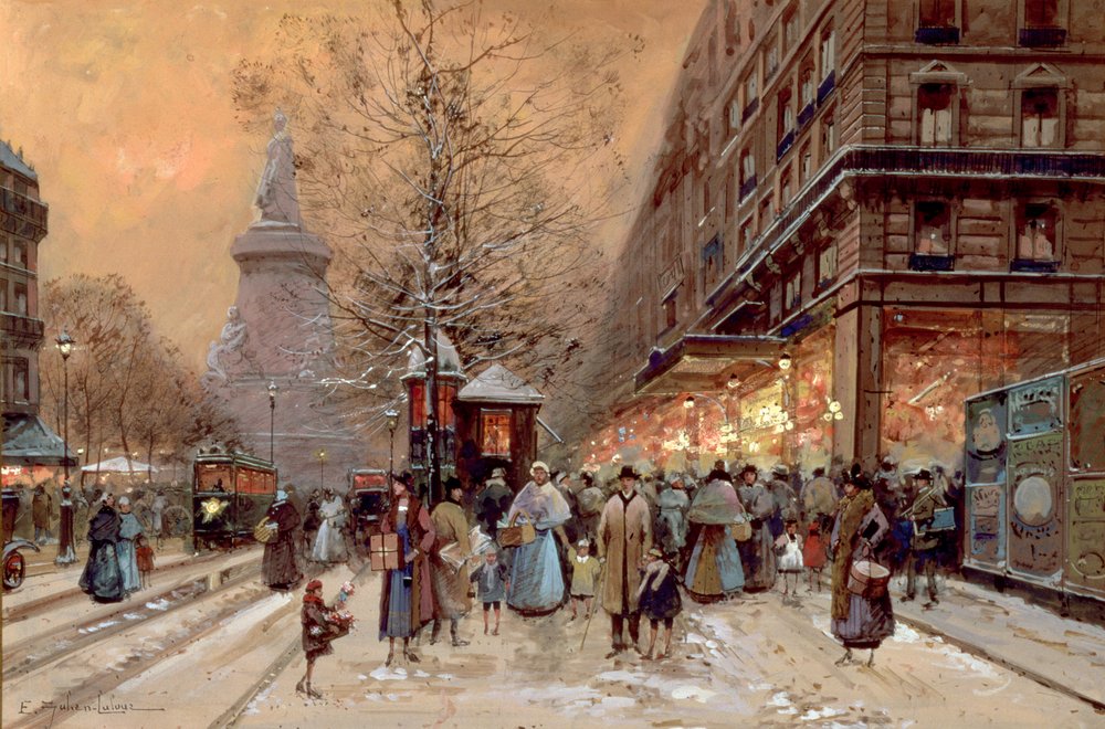 Un boulevard animé près de la place de la République, Paris - Eugene Galien-Laloue