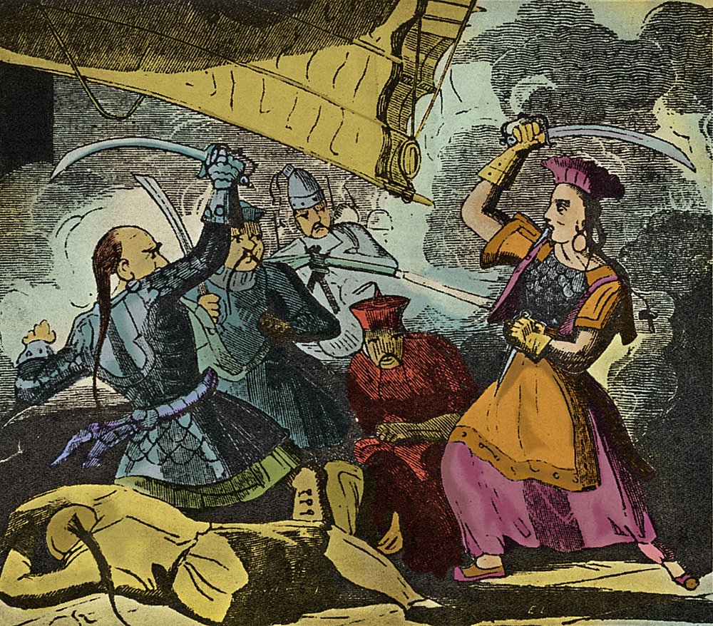 Shing Shi ou Ching Shih (morte en 1844). Femme pirate chinoise du XIXe siècle. Elle commandait une véritable flotte avec laquelle elle vainquit l