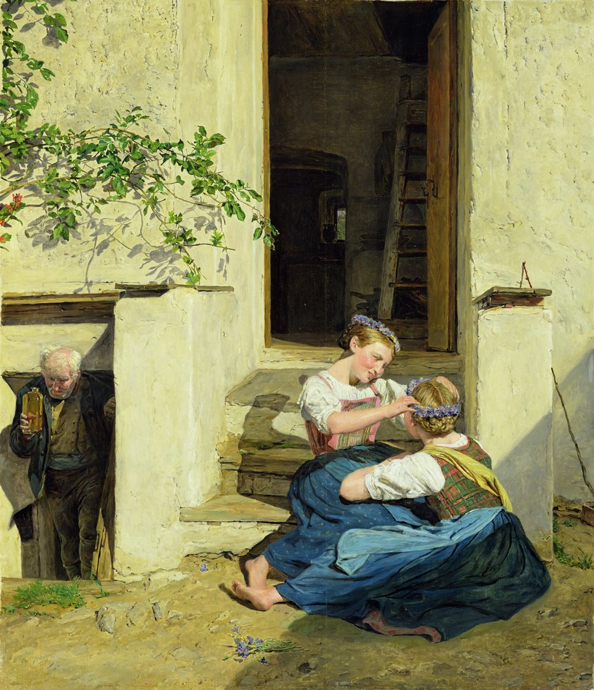 Filles faisant des guirlandes, 1846 | Estampe d'art