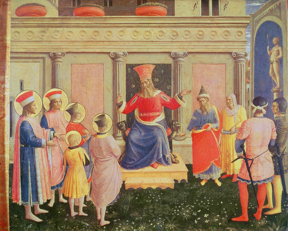 Saints Côme et Damien et leurs frères devant le proconsul Lysias, de la ...
