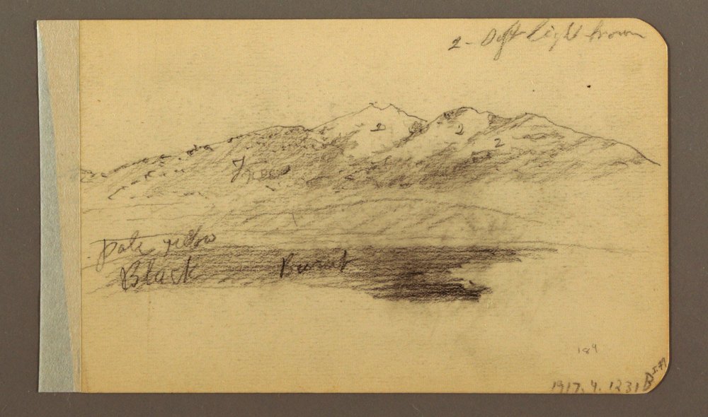 Dessin, chaîne de montagnes ; verso : montagnes, ciel nuageux, 1889 - Frederic Edwin Church