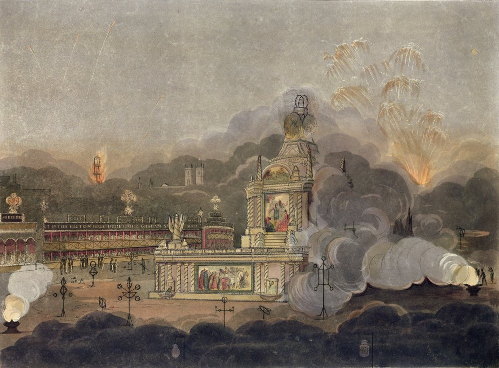 Vue du Temple de la Concorde dans le Green Park, 1er août 1814 - Frederick Calvert