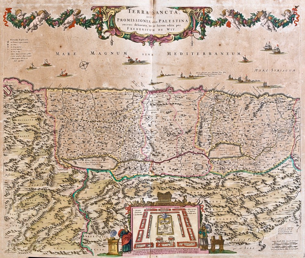 Carte de la Terre sainte (Israël, Palestine) (eau-forte) von Frederick de Wit
