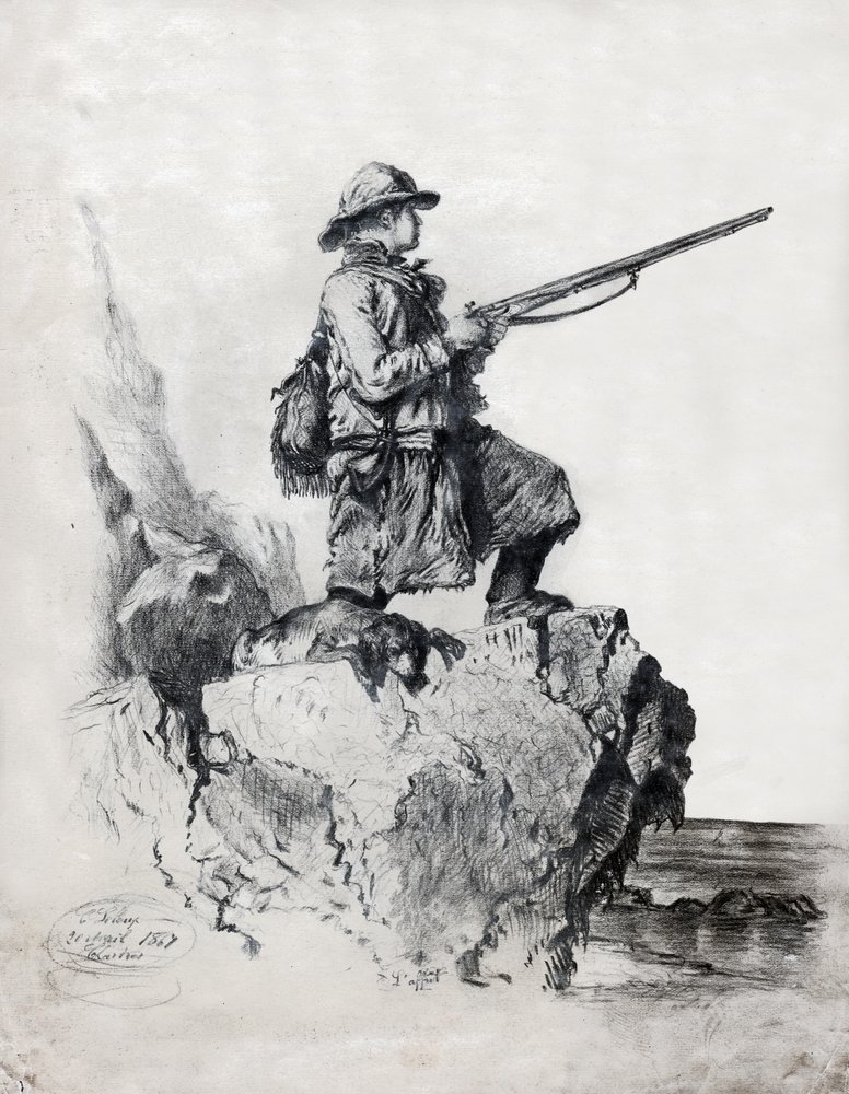 Chasseur Avec Son Chien French School Estampe D art