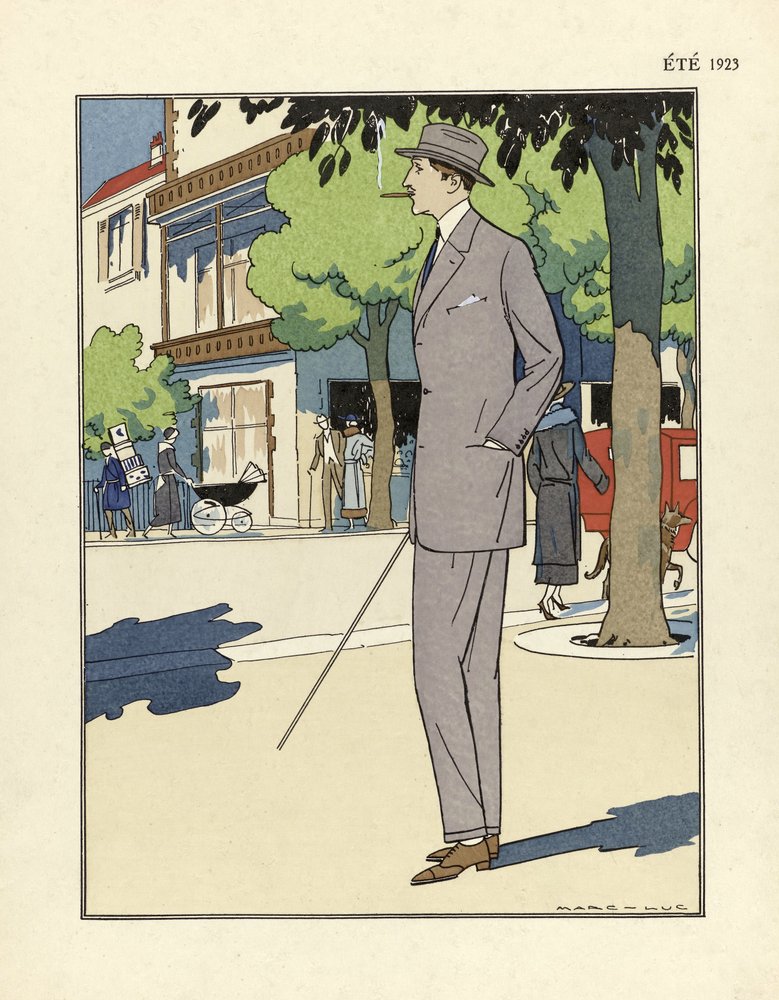 Costume d'homme, par Marc-Luc, pub. 1923 (impression pochoir)