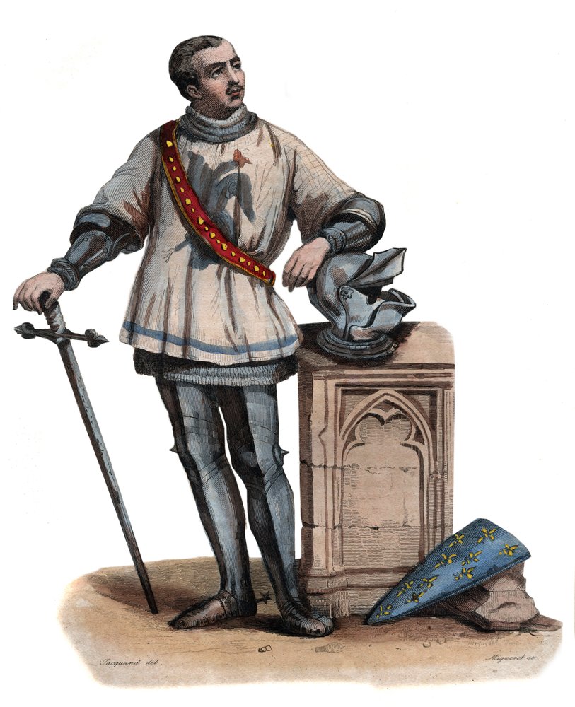 Portrait de Bertrand Duguesclin (Du Guesclin) (1320-1380), chevalier breton  et commandant militaire français. illustration de 'Le Plutarque Français'  par Edmond Mennechet