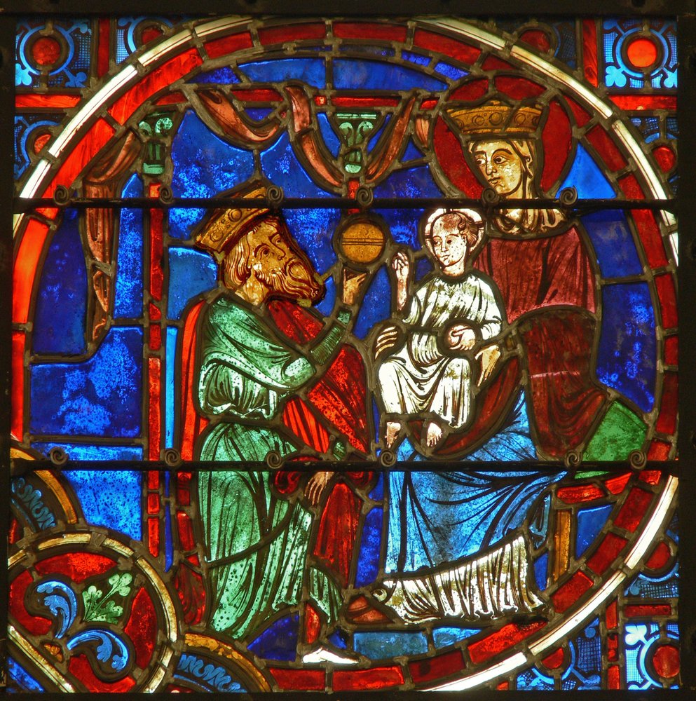 Vitrail représentant l'adoration des Mages - French School