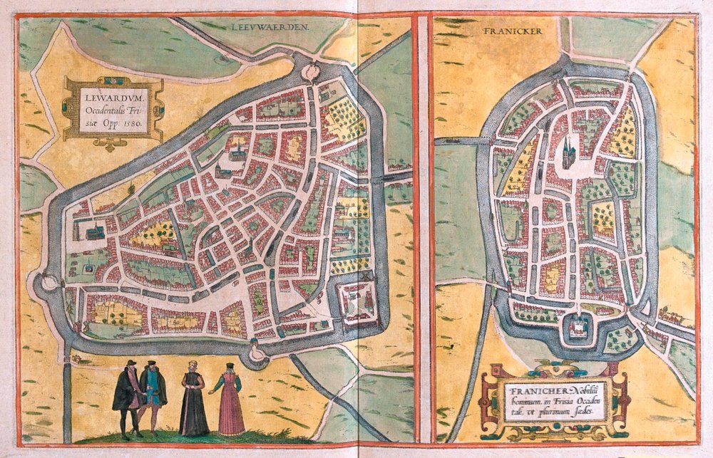 Leeuwarden (frison occidental), Franeker, Pays-Bas - dans "Civitates Orbis Terrarum" de Georg Braun, Cologne 1617 - Georg Braun
